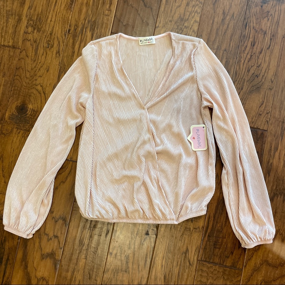 Simple & elegant blouse, shimmery pink, long sleeve, elastic wrist and waist